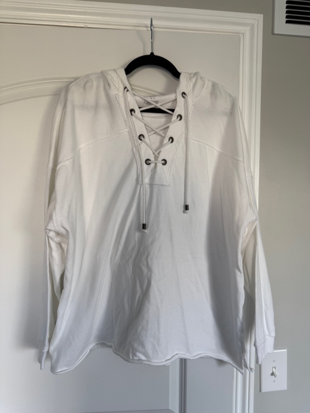 aerie White Lace-Up Hoodie Sweatshirt